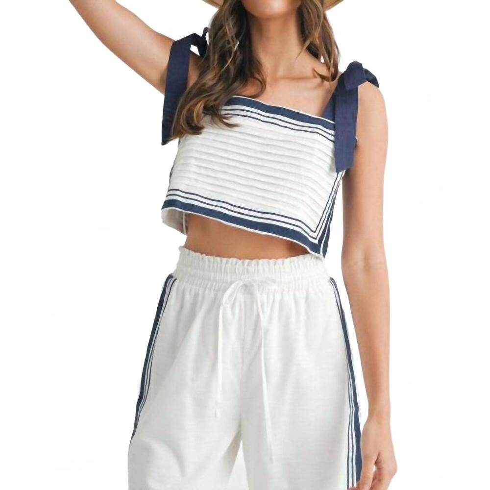 NEW MABLE chevron linen crop top in white